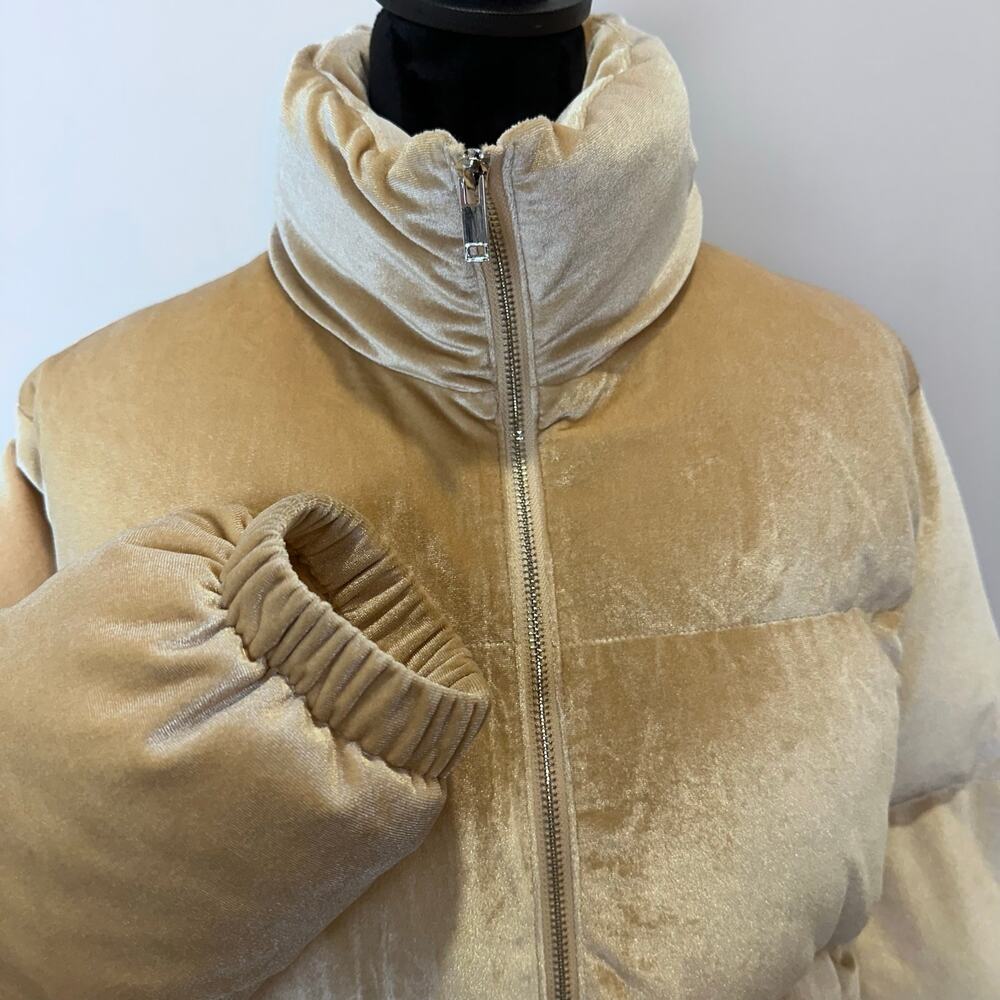 Women's TCEC Velvet Puffy Short Beige Jacket Size L - Picture 7 of 10